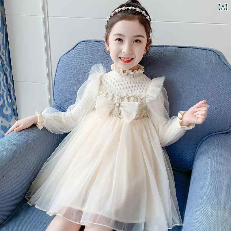 子供用プリンセスドレス 女の子 秋冬 ニット ガーゼ スカート 春秋 おしゃれ ファッション 記念撮影 ア..