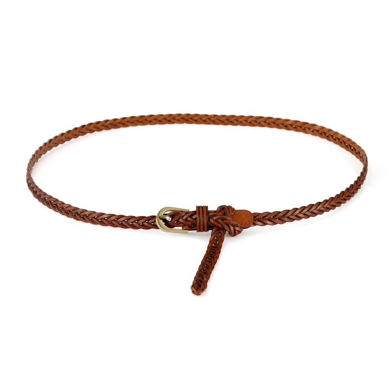 女性 ベルト 編組 革 細い スカート 付き 装飾 スーツ パンチング レトロ 万能 ジーンズ ブラウン ブラ..