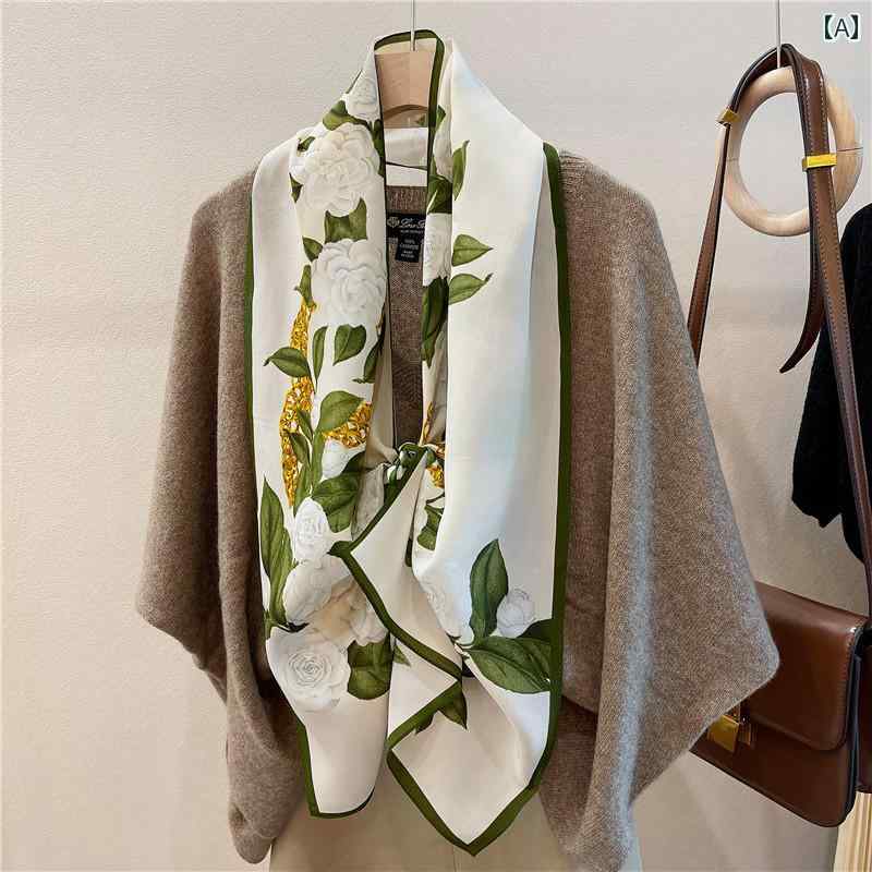 女性 スカーフ おしゃれ 柄付き シンプル ファッション カジュアル シルク風 メンズレディース 薄手 オ..