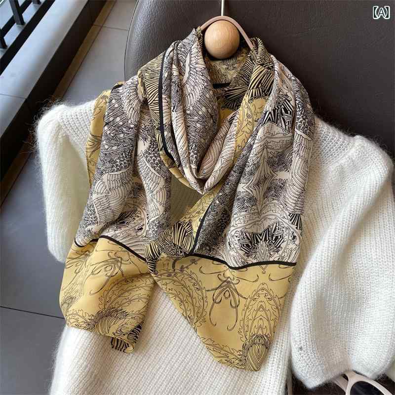 女性 スカーフ おしゃれ 柄付き シンプル ファッション カジュアル シルク風 メンズレディース 薄手 オ..