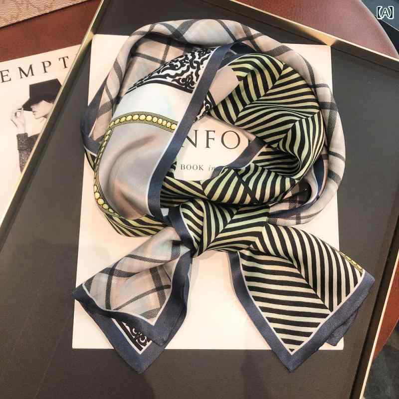女性 スカーフ おしゃれ 柄付き シンプル ファッション カジュアル シルク風 メンズレディース 薄手 オールシーズン マルベリー ストリップ ヘリンボーンチェック