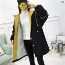 レディース トレンチコート かわいい おしゃれ シンプル カジュアル ファッション 秋冬 フード 付き ミドル丈 裏起毛 肥 厚 綿 ブラック カーキ グリーン
