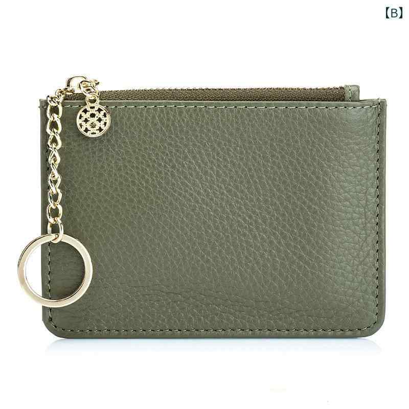 小銭入れ キー バッグ 韓国 薄い革 無地 シンプル チェンジ コインケース レディースミニ 紫 緑色 黒