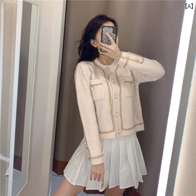 ニット レディース カーディガン セーター ジャケット ファッション おしゃれ 秋 韓国 コント ラスト ..