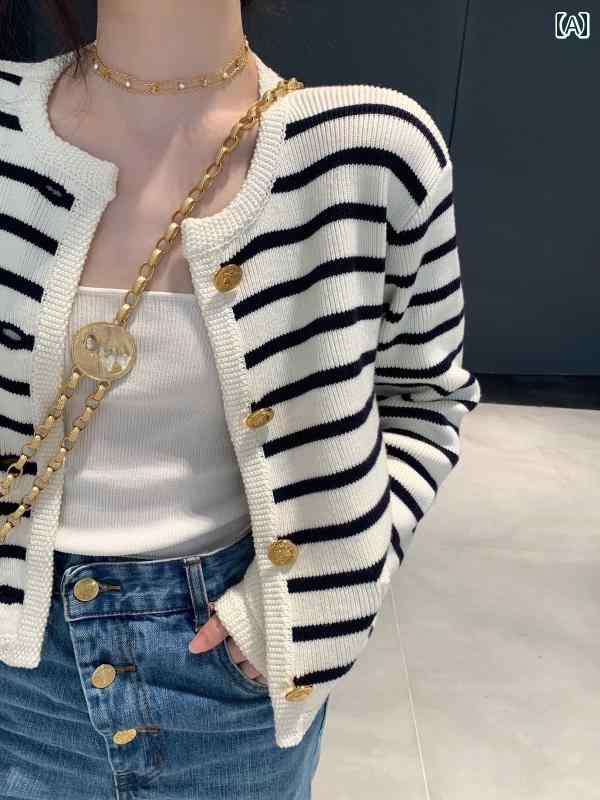 ニット レディース カーディガン セーター ジャケット ファッション おしゃれ 秋 コント ラスト ストラ..