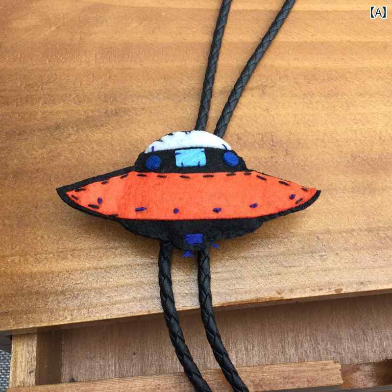 ネクタイ 生地 楽しい 空飛ぶ円盤 カジュアル レザー ロープ ボロ タイ メンズシャツ アクセサリー ノット レジャー オレンジ