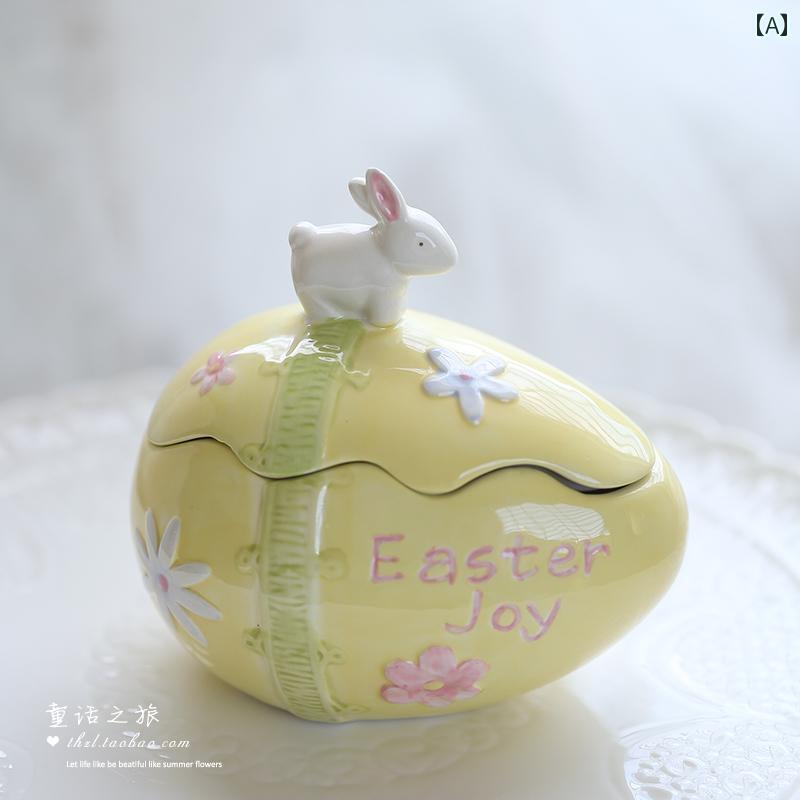 ジュエリー 収納ボックス とてもかわいい セラミック 小さい 装飾品 瓶 手描き イースターエッグ ウサ..