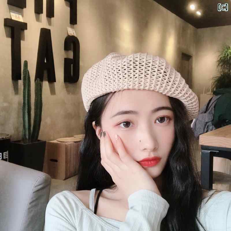 ベレー帽 レディース 通気性 エレガント メッシュ 夏 レトロ カジュアル カレッジ おしゃれ シンプル ファッション ブラック ベージュ カーキ