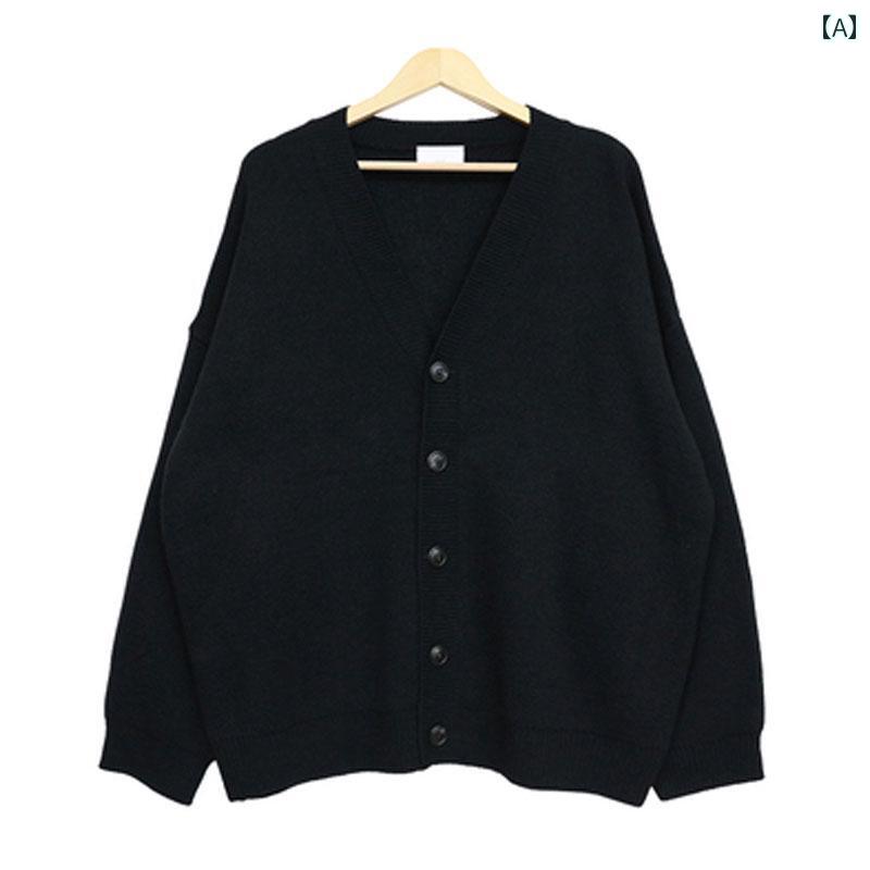 ニット メンズ カーディガン 韓国 セーター ファッション 秋冬 新 無地 ジャケット 綺麗 おしゃれ Vネック ブラック グリーン ブラウン