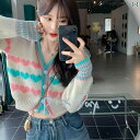 ニット メンズ カーディガン レインボー ラブ セーター コート 女性 春秋 Vネック アウターウェア 韓国 ショート ハイウエスト トップ ブラック