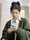 ニット カーディガン ゆったり レトロ グリーン 秋冬 アウター Vネック セーター シック カレッジ ソフト ワックス コート 女性 おしゃれ 綺麗 可愛い