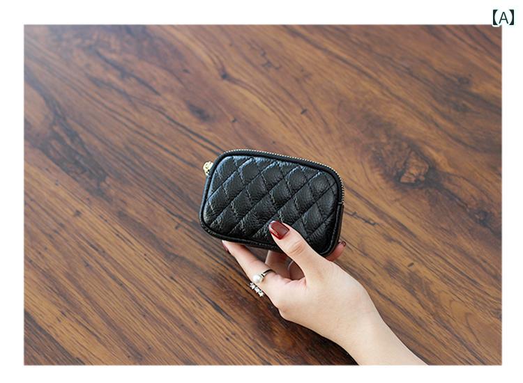 小さい財布 コンパクト コケース メンズ レディース 革 ひし形 ダブル ジッパー キーバッグ カードホルダー シンプル おしゃれ カジュアル ファッション アメリカ 黒 紫 赤