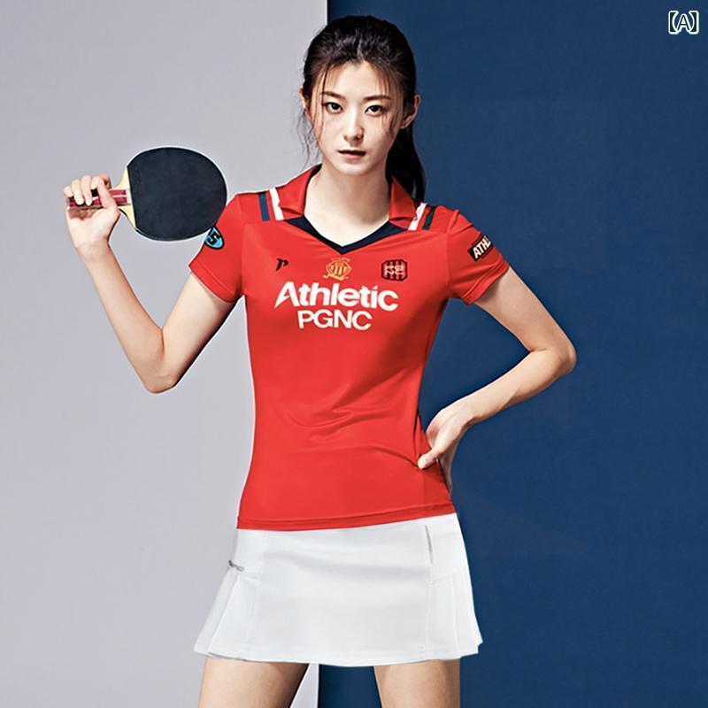 バドミントン ウェア メンズ レディース 夏 半袖 速乾 テニス 競技 バレーボール 卓球 スポーツ レッド