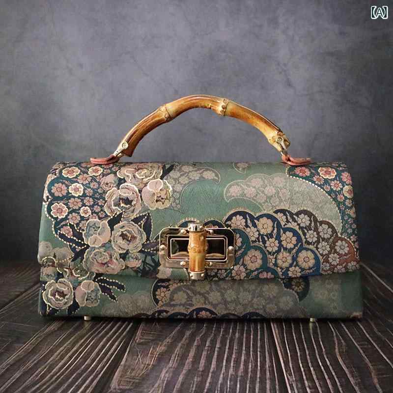 多機能バッグ ファッション 女性 男性 カジュアル おしゃれ 綺麗 可愛い カードケース レトロ ホルダー グリーンローズ 竹 ハンドル チャイナ ハンド