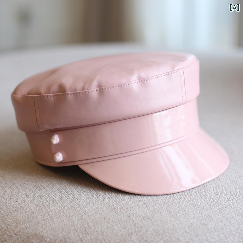 ベレー 帽 レディース 秋冬 パテントレザー フラット トップ キャスケット ダック タン おしゃれ カジ..