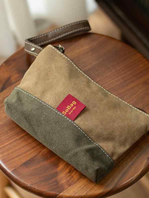 ジッパー付き 布 小銭入れ コインバッグ コンパクト レトロ キャンバス シンプル ロング グリーン