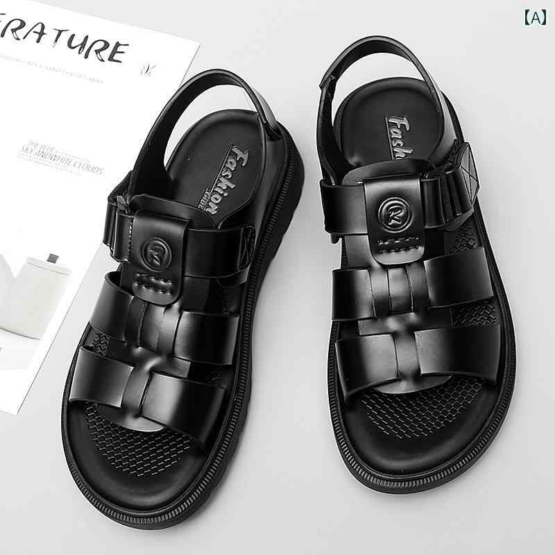 シューズ メンズ おしゃれ スポーツ サンダル 革 紳士 ソフトソール 滑りにくい ベトナム ビーチ 男性用 黒 茶色