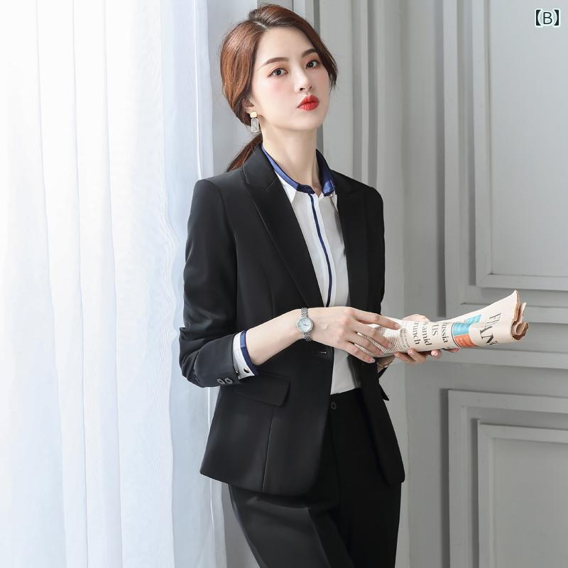 ウェア スーツ ジャケット 女性 大学生 プロ フォーマル 面接 ツーピース ビジネス CEO フロント作業服 レディース 受付 通勤 秋 ブルー グレー ホワイト 2