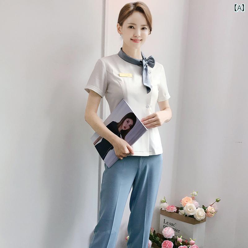 ウェア 形成外科病院 フロント レジ 作業服 韓国 美容師 ネイリスト タトゥー ナース 服 夏の新 おしゃ..