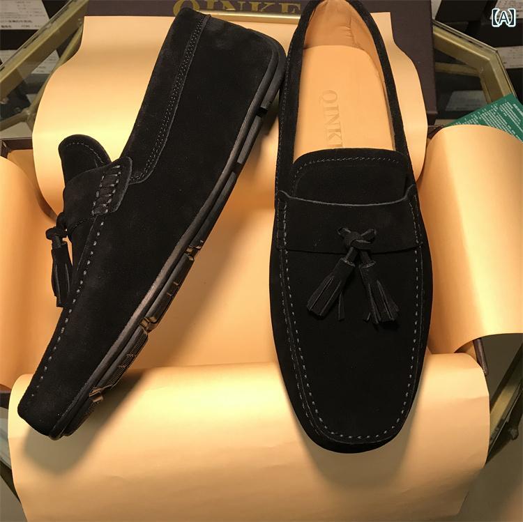 ローファー メンズ 紳士靴 シューズ フリンジ タッセル おしゃれ スリッポン 韓国 通気性 フラット ブラック ブラウン