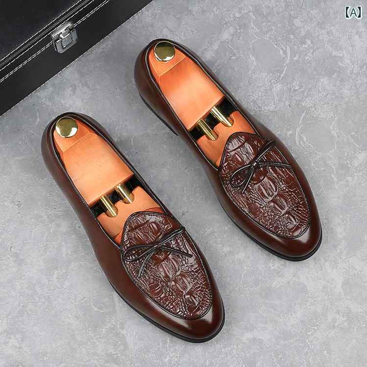 ローファー メンズ 紳士靴 シューズ フリンジ タッセル おしゃれ スリッポン クロコダイル柄 カジュアル レザー 通気性 ブラック ブラウン