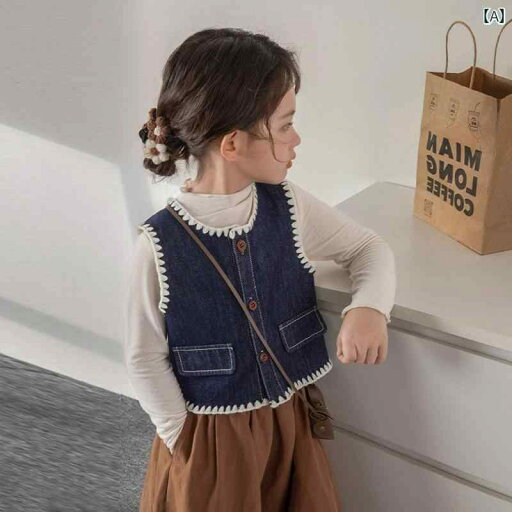 デニム ベスト キッズ 女の子 子供服 ノースリーブ ジャケット Gジャン ファッション セット 春秋 ブルー デニム ベスト キッズ 女の子 子供服 ノースリーブ ジャケット Gジャン ファッション セット 春秋 ブルー