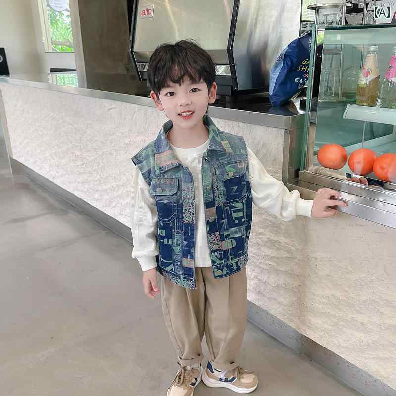 デニム ベスト キッズ 男の子 子供服 ノースリーブ ジャケット Gジャン アウター カジュアル チョッキ ソフト 新 ファッション おしゃれ 可愛い