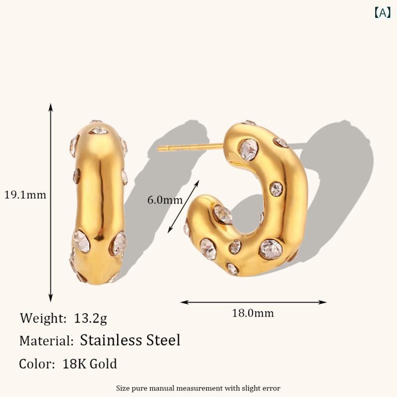 ピアス レディース 不規則 レトロ ジルコニア C型 フープピアス ステンレス ゴールドメッキ 通勤 ...