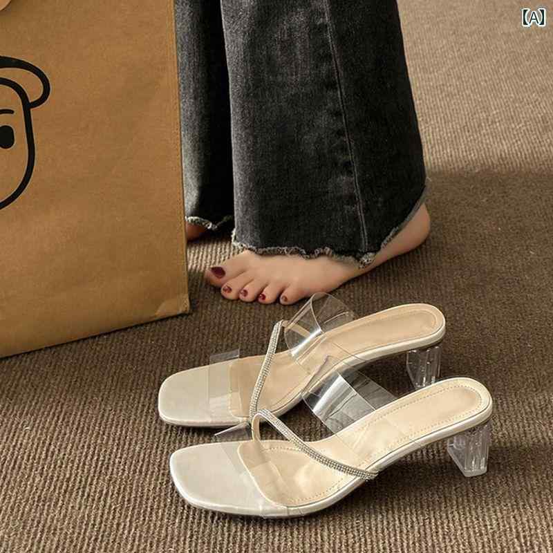 サンダル透明 クリスタル 女性 レディース 滑り止め 傷つけない プリンセス バスルーム 入浴 家庭用 屋内 スリッパ おしゃれ 可愛い ハイヒール ホワイト