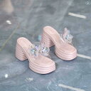 サンダル透明 クリスタル 女性 レディース 滑り止め 傷つけない プリンセス バスルーム 入浴 家庭用 屋内 スリッパ おしゃれ 可愛い 夏 ハイヒール 黒 ベ...