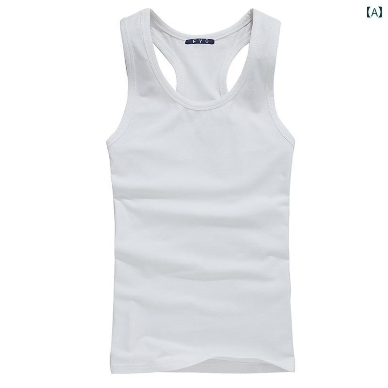 男性用 ベスト メンズ コットン スポーツ 通気性 ストレッチ シャツ フィットネス ラウンドネック プルオーバー ホワイト レッド グレー