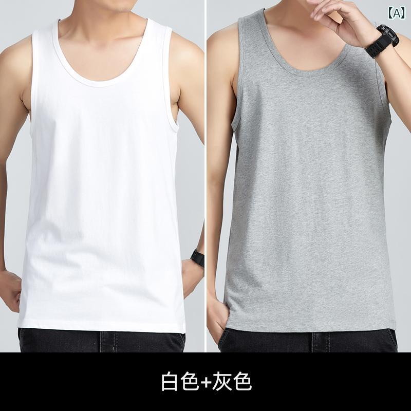 男性用 ベスト シングレット メンズ チョッキ ノースリーブ コットン フィットネス スポーツ コットン ..