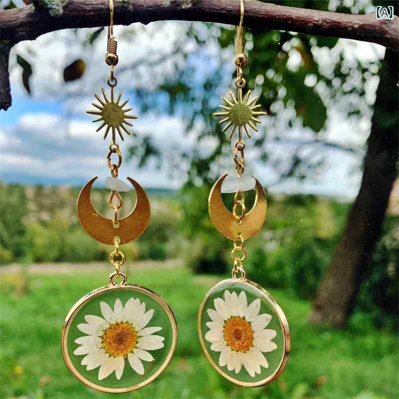 ピアス レディース デイジー 永遠の花 枯れない花 欧米風 ファッション アクセサリー ヒッピー ボヘミアン スタイル イヤリング 耳飾り おしゃれ かわいい お出かけ用 軽量 高級感 ジュエリー