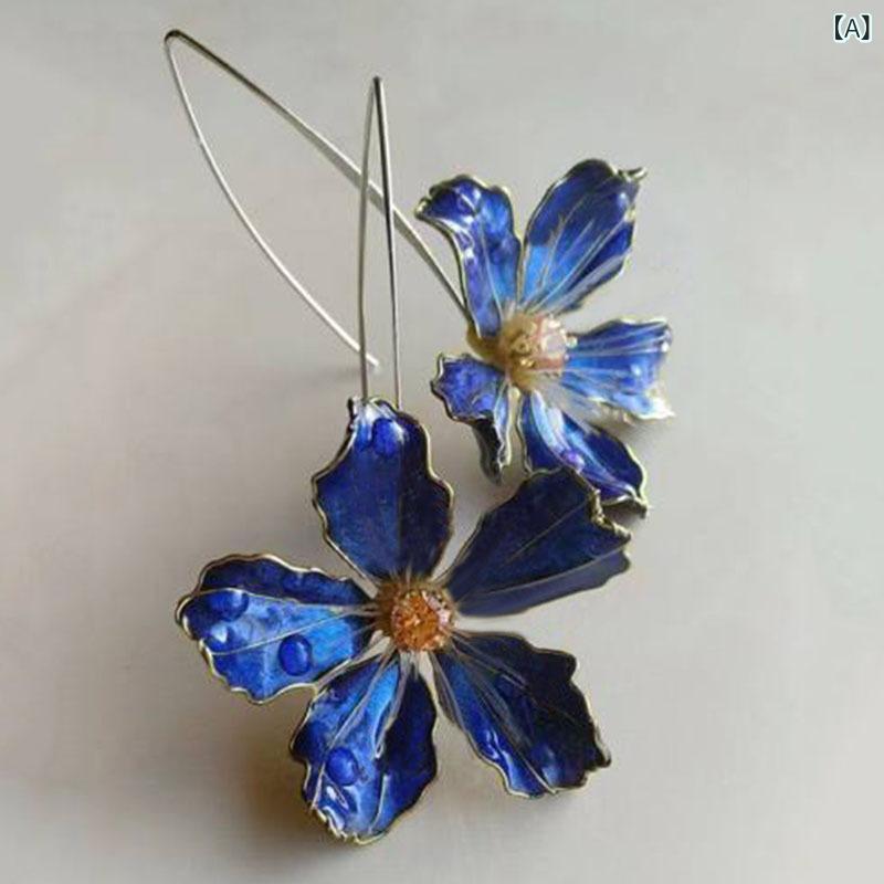 ピアス レディース ヨーロッパ風 クリエイティブ 花柄 七宝焼き風 油絵調 ロングフック 耳飾り 揺れる アクセサリー おしゃれ きれいめ カジュアル フォーマル 普段使い デート 記念日 誕生日 プレゼント 贈り物 ギフト 人気 トレンド エレガント