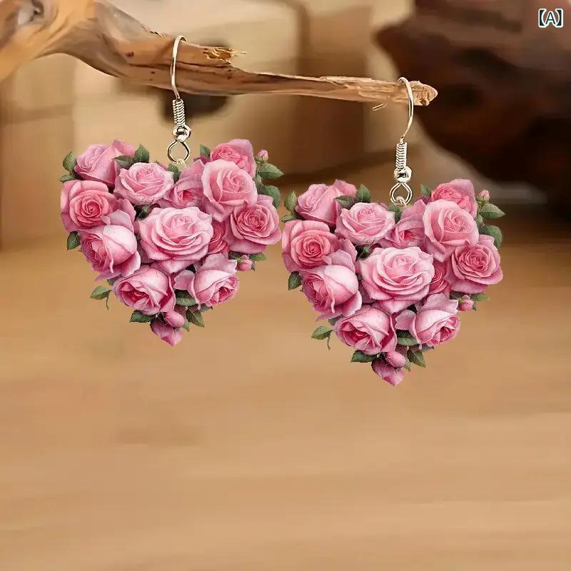 ピアス レディース アクセサリー ピンク ローズ 薔薇 2D アクリル ハート モチーフ かわいい おしゃれ 大人かわいい 華奢 軽量 揺れる デザイン 記念日 イベント デート パーティー ファッション 小物 コーディネート アクセント 普段使い オフィ