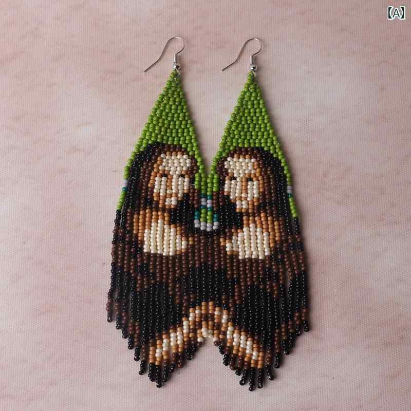 ピアス レディース ボヘミアン ロングフリンジ エスニック ビーズ イヤリング ハンドメイド 大ぶり 揺れる アクセサリー 耳飾り 民族風 カラフル 重ね付け デイリー カジュアル おしゃれ トレンド 大人かわいい 華やか 個性派 幾何学モチーフ 存在感