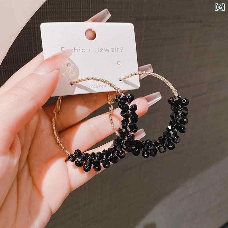 ピアス レディース 欧米風 透明 円形 フープピアス クリスタル風 大ぶり 揺れる 高...