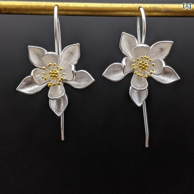 ピアス レディース シルバー 蓮の花 モチーフ ボヘミアン レトロ ヴィンテージ調 ジルコニア 高級感 エレガント 耳飾り アクセサリー ジュエリー 華やか 普段使い デイリー お出かけ パーティー 結婚式 二次会 上品 きれいめ おしゃれ 大人 かわい
