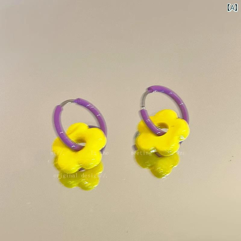 ピアス レディース アクセサリー ジュエリー 華やか 花モチーフ フラワー お花 揺れる 耳飾り ドーパミン配色 カラフル バイカラー レトロ かわいい ガーリー 清楚 カジュアル 普段使い お出かけ デート 小顔効果 個性的 小ぶり 軽やか 存在感 お
