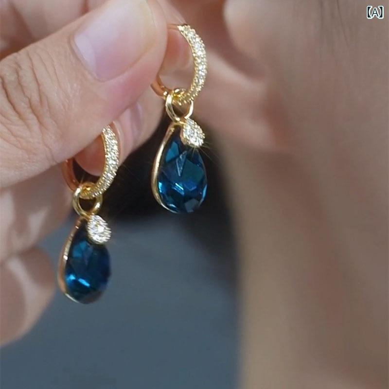 ピアス レディース アクセサリー ブルー 水滴型 クリスタル 揺れる 接触冷感 夏物 デザインピアス 耳飾り シンプル エレガント 大人かわいい おしゃれ きれいめ カジュアル デイリー 通勤 通学 プレゼント ギフト 贈り物 誕生日 記念日 普段使い