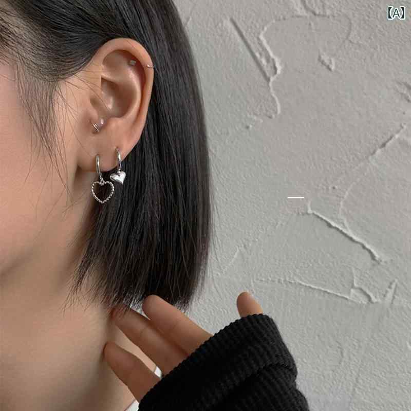 ピアス レディース シルバー925製 左右非対称 ハートモチーフ スタッドピアス シンプル 上品 大人かわいい 韓流アクセサリー 耳飾り 揺れる 華奢 アクセサリー 普段使い お出かけ デート ジュエリー 贈り物 プレゼント 高見え エレガント おしゃれ