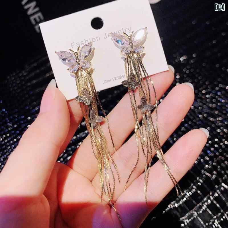 暮らしのお手伝いのピアス レディース ジルコニア 蝶々 蛇骨 チェーン タッセル スイングピアス S925銀針 ロングピアス 揺れる エレガント 高級感 大人かわいい 耳飾り 華奢 見栄え アクセサリー 結婚式 パーティー デート オケージョン フォーマル カジュアル お｜アングル2