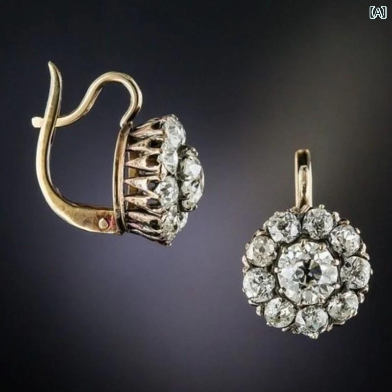 ピアス レディース ビジュー 花 フラワー イヤリング レトロ アンティーク調 欧米風 ファッション アクセサリー 通勤用 おしゃれ かわいい 上品 高級感 ジルコニア エレガント 耳飾り パーティー デート 大ぶり 華やか きらきら モチーフ ジュエリ