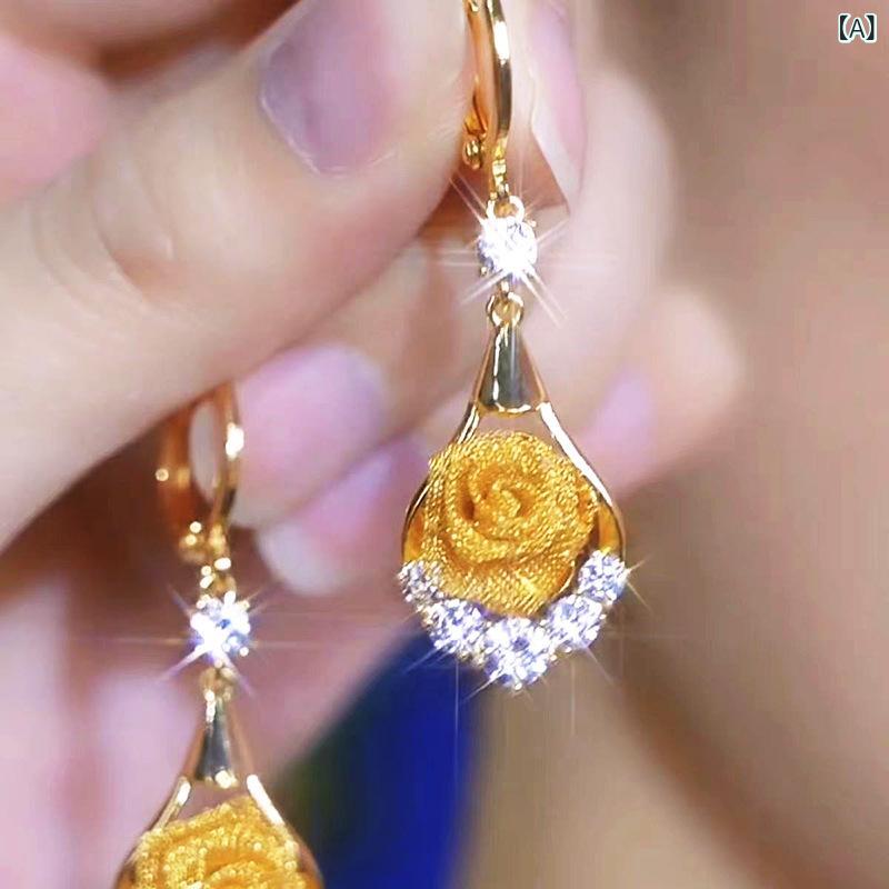 ピアス レディース 薔薇 ローズ 耳飾り イヤリング 耳留め アクセサリー 花 モチーフ 揺れる ゴールド 高級感 シンプル 大人かわいい エレガント おしゃれ 上品 高見え お呼ばれ デート お出かけ カジュアル きれいめ 普段使い プレゼント ギフト