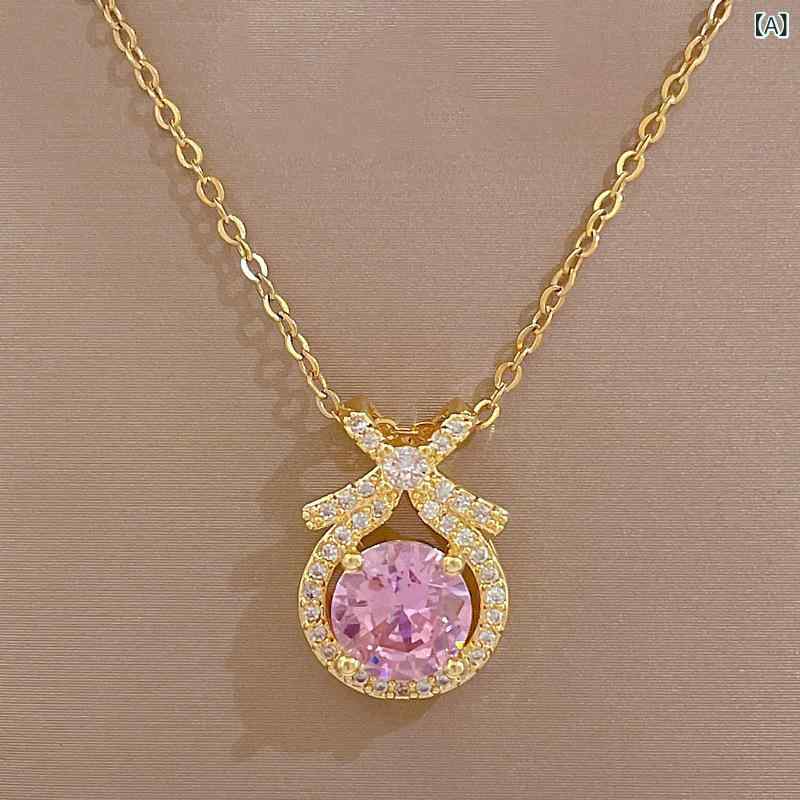 ネックレス イヤリング セット チタン鋼 ジルコニア 水滴 蝶々結び 2点セット アクセサリー ジュエリー 耳飾り 首飾り パーティー用 お呼ばれ用 高級感 エレガント きれいめ 華やか おしゃれ 大人かわいい 女性用 レディース シンプル 重ね付け デ