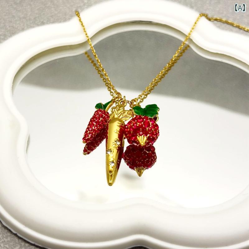 ネックレス レディース アクセサリー ジュエリー 925銀針 ペンダント 立体 レッド キャロット 人参 モチーフ ジルコニア エナメル加工 キラキラ かわいい おしゃれ ファッション 個性的 パーティー デート カジュアル エレガント 高級感 上品 プ