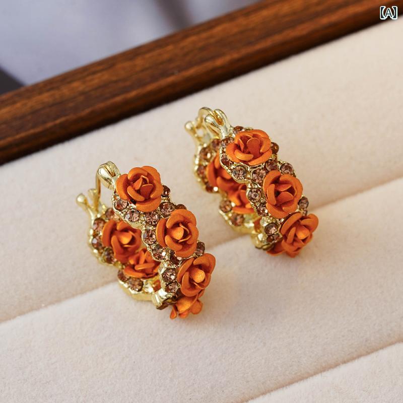 ピアス レディース 耳飾り フープ フラワー 花モチーフ 軽量 ジルコニア 揺れる ゴールド アクセサリー 華奢 大人 かわいい エレガント 高級感 普段使い オフィス パーティー 誕生日 プレゼント ギフト ジュエリー 韓国風 人気 トレンド おしゃれ