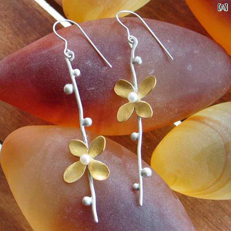 ピアス レディース ボヘミアン ヴィンテージ シンプル フラワー 花 パール 耳飾り アクセサリー ヨーロッパ アメリカ トレンド 揺れる 大ぶり 大人かわいい カジュアル おしゃれ ギフト プレゼント デイリー 華やか 高級感