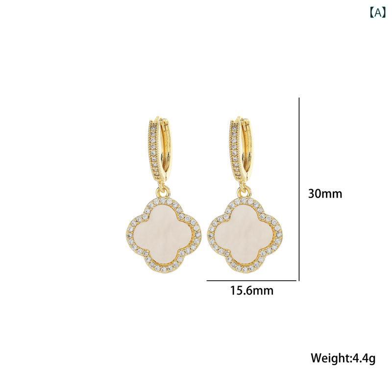 ピアス レディース クローバー ジルコニア フープピアス アクセサリー シンプル かわいい 高級感 おしゃれ ゴールド シルバー 大人 上品 耳飾り 耳輪 ギフト プレゼント 贈り物 普段使い 通勤 通学 デート カジュアル パーティー 結婚式 二次会