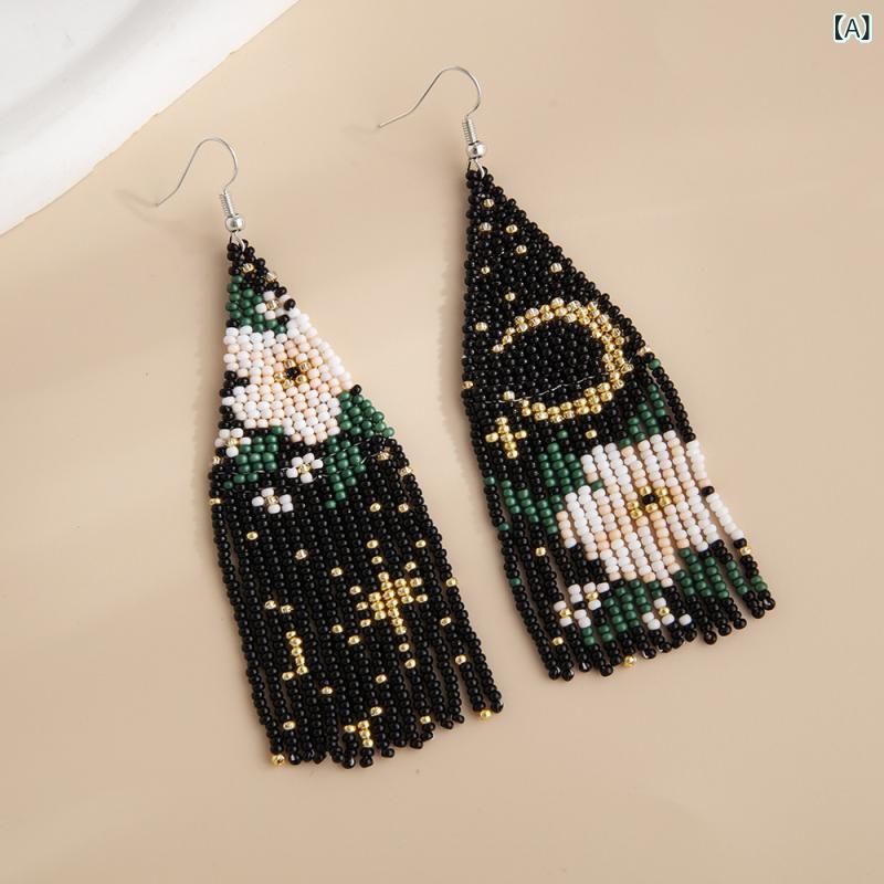 ピアス レディース 星空 花朵 シリーズ 民族風 ハンドメイド 編み込み フリンジ 耳飾り アクセサリー エスニックテイスト 揺れる デザイン 個性的 おしゃれ 手作り 上品 大人かわいい ギフト 華やか パーティー デート カジュアル 上品な光沢 素材